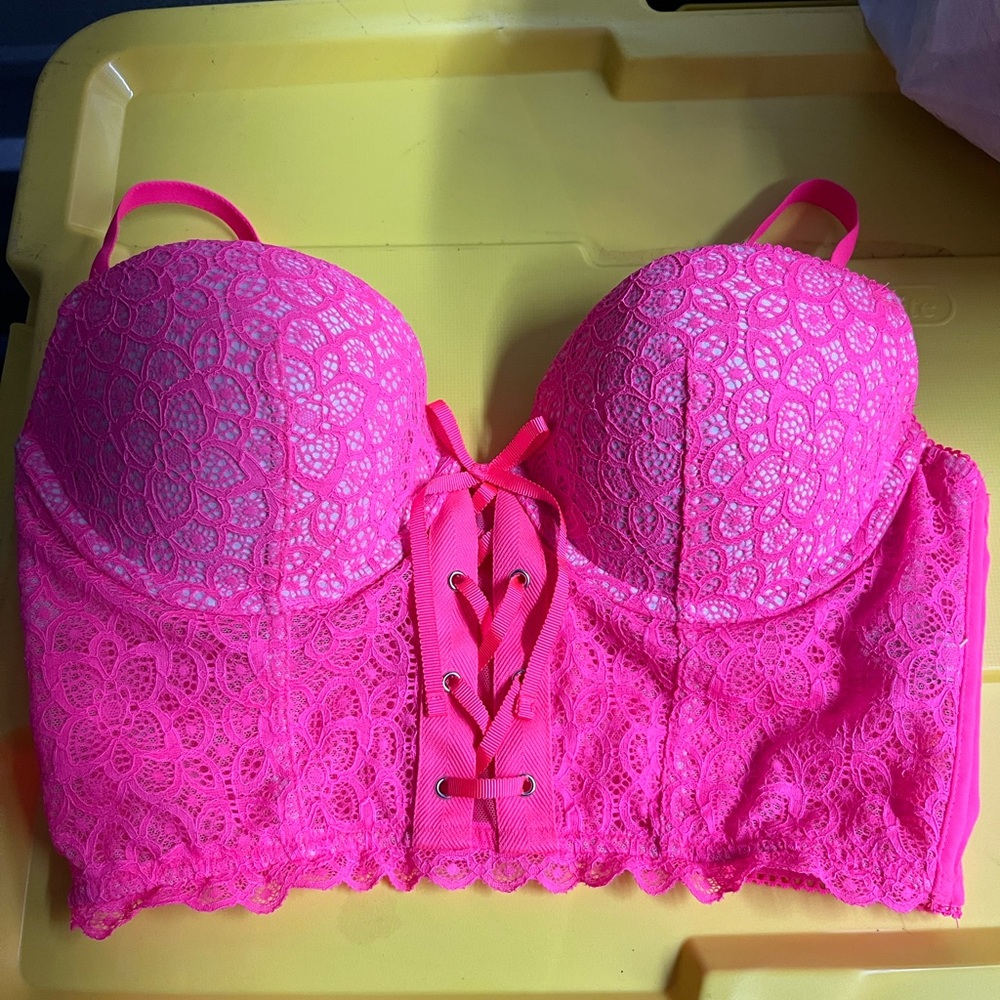 Victoria's Secret Hot Pink Lace-Up Bralette